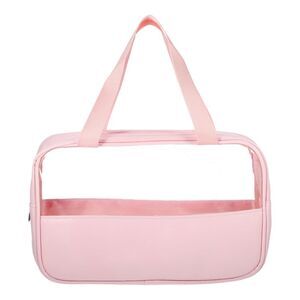 Durable Transparent Patchwork Large Makeup Bag for Vacation Camping Pink